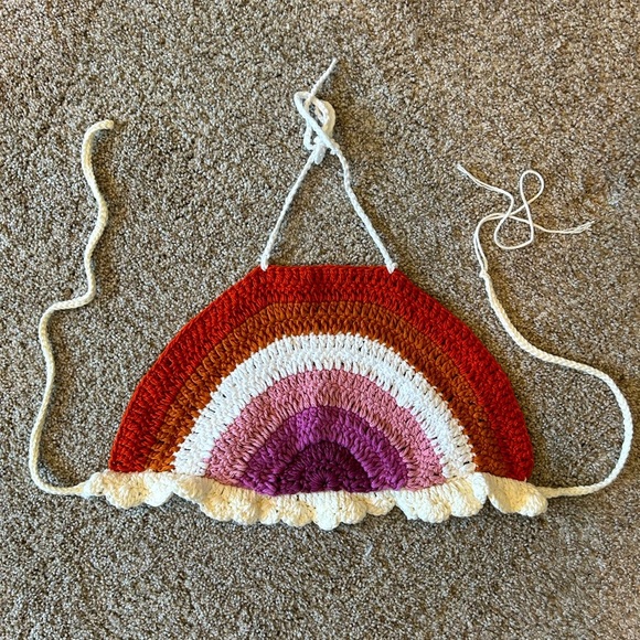 Crocheted halter top. Rainbow pattern pride. Boho. Festival. Hippie. Grandma - Picture 1 of 8